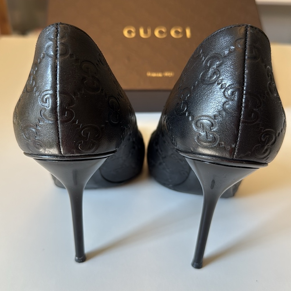 Gucci Guccissima Black Women's Stiletto Peep Toe Heels Size 41 - Picture 7 of 16